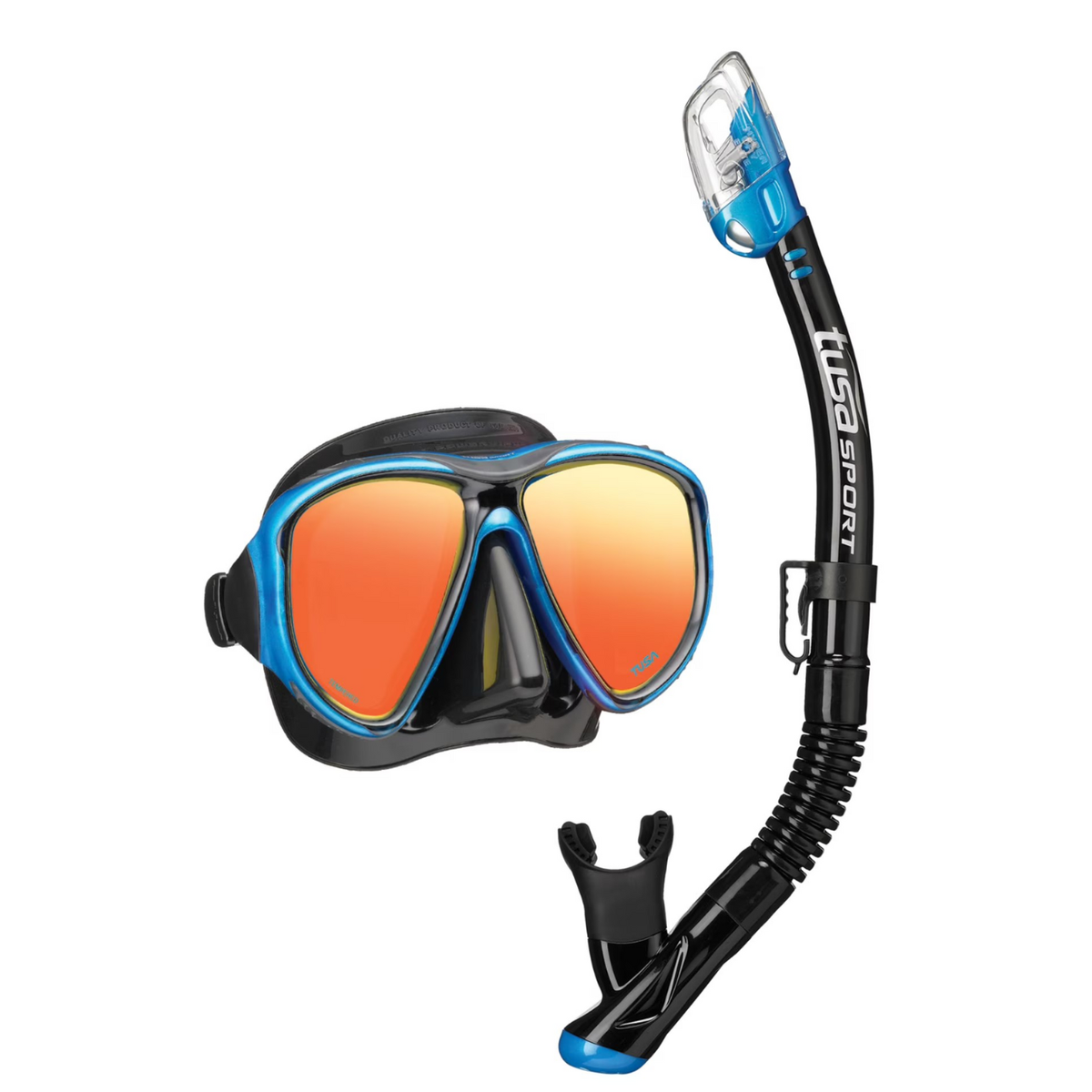 Tusa Powerview Adult Dry Mirror Lens Snorkeling Combo Fishtail Blue/Black